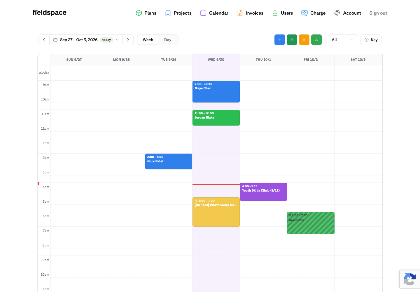 Fieldspace: Admin resource calendar