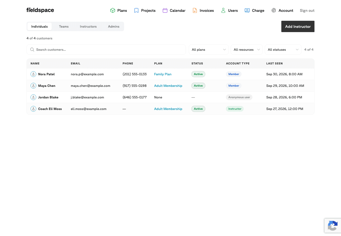 Fieldspace: Customers and members