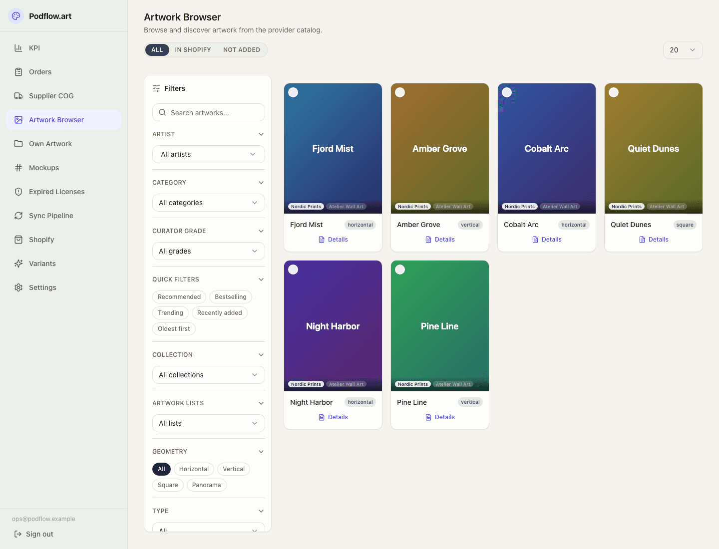 Podflow: Artwork catalog browser